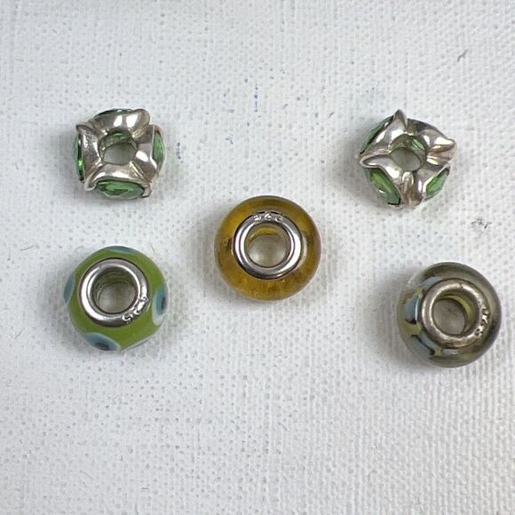 5 Sterling 925 Silver Green Blue White Yellow‎ Glass Murano? Slide Charms P03 - Picture 6 of 6